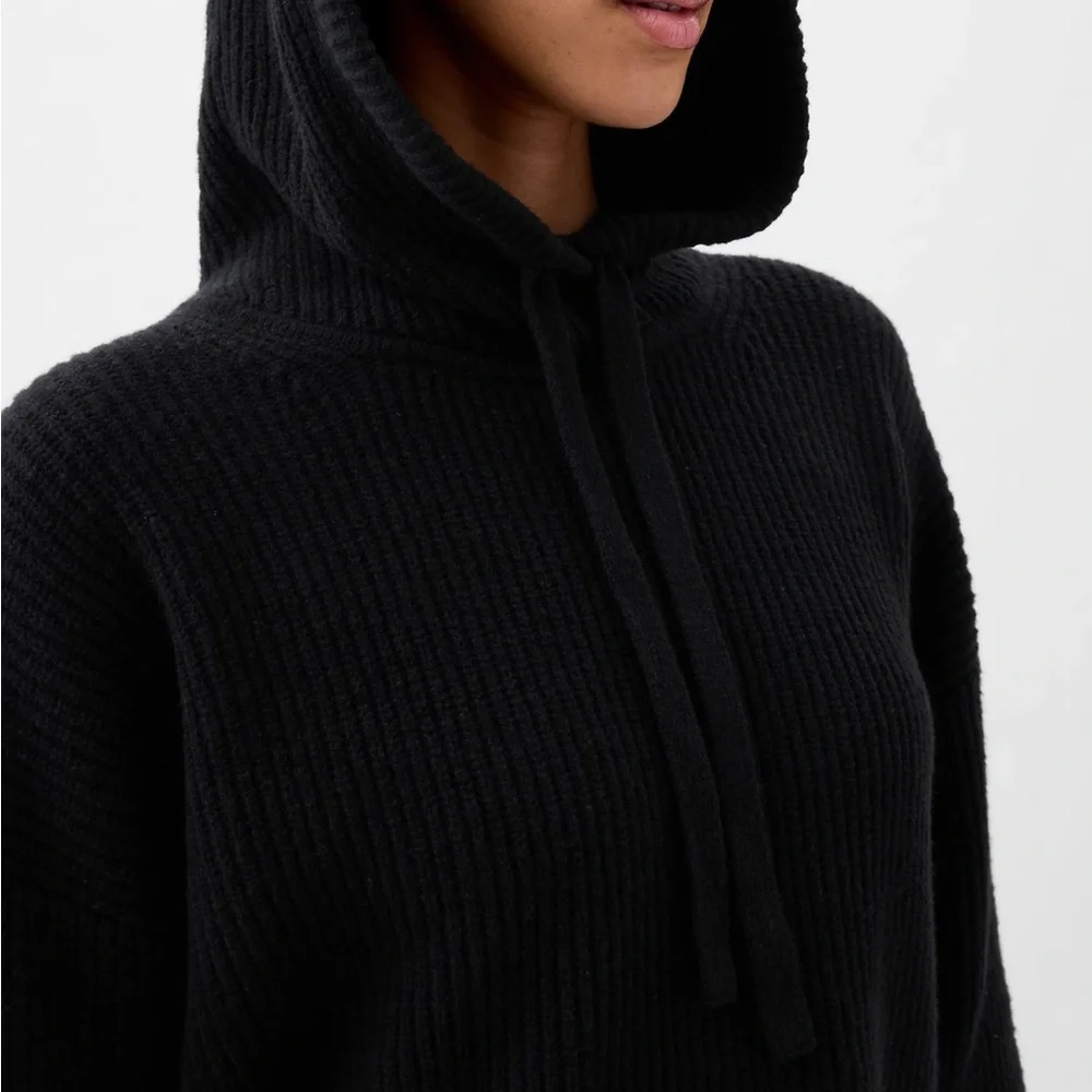 GAP CashSoft Shaker-Stitch Black Sweater Hoodie NWT SZ M